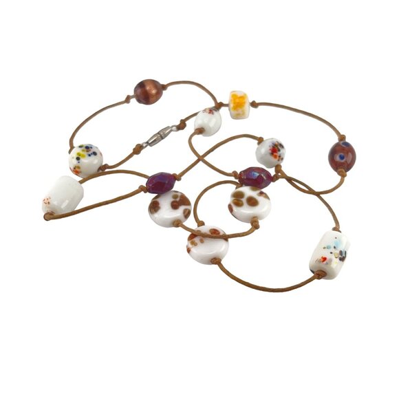 Handcrafted Murano Glass Beaded Necklace With Decorative Glass Beads Cotton Cord - Picture 6 of 6